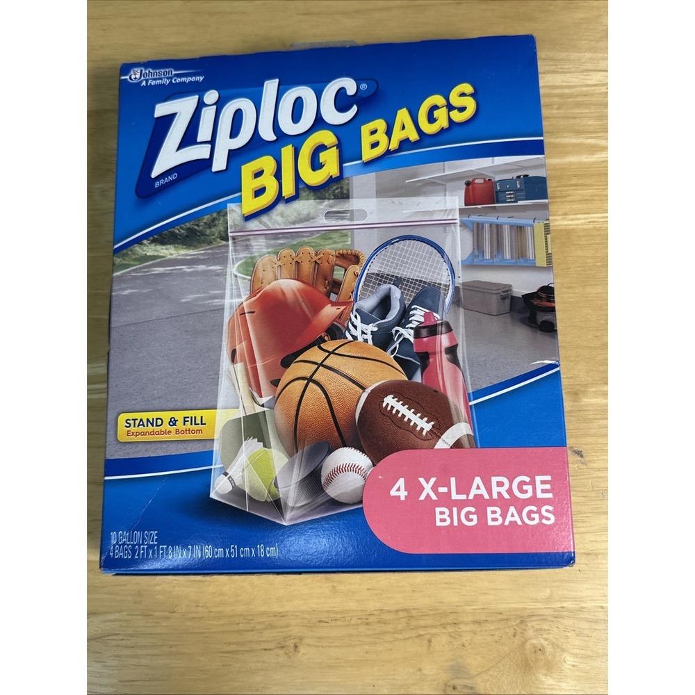 Ziploc Big Bag 4 Count XL 10 Gallon 2'x20" Double Zipper Sturdy Handle Zip Lock